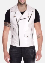 Men’s White Leather Biker Vest