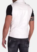 Men’s White Leather Biker Vest