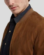 Men’s Tan Leather Suede Bomber Jacket