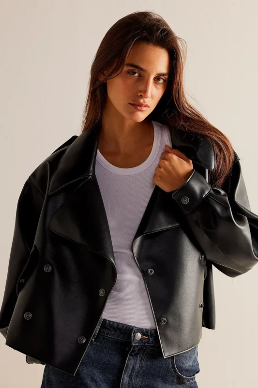 Alexis Vegan Leather Cropped Trench Coat