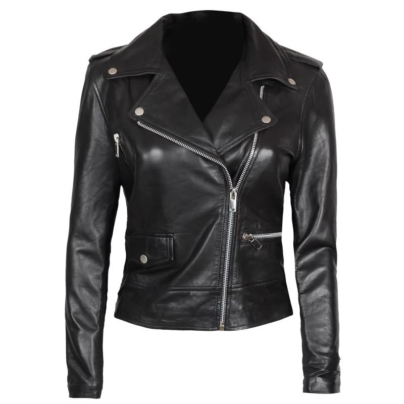 Amber Women's Asymmetrical Black Leather Biker Jacket