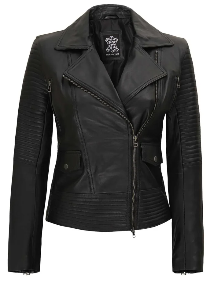 Black Leather Motorcycle Jacket For Womens