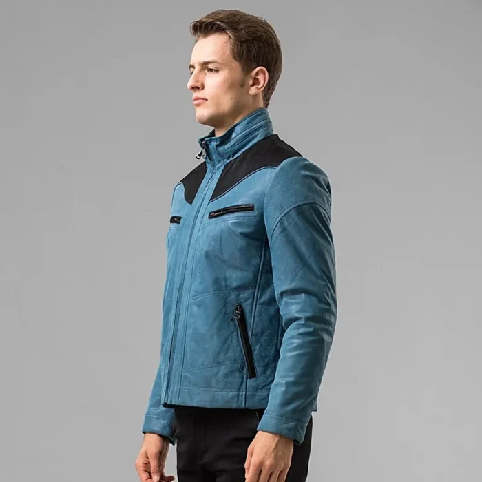 Blue and Black Leather Jacket For Men