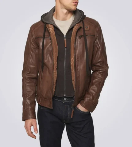 Dylan Brown Biker Hooded Leather Jacket