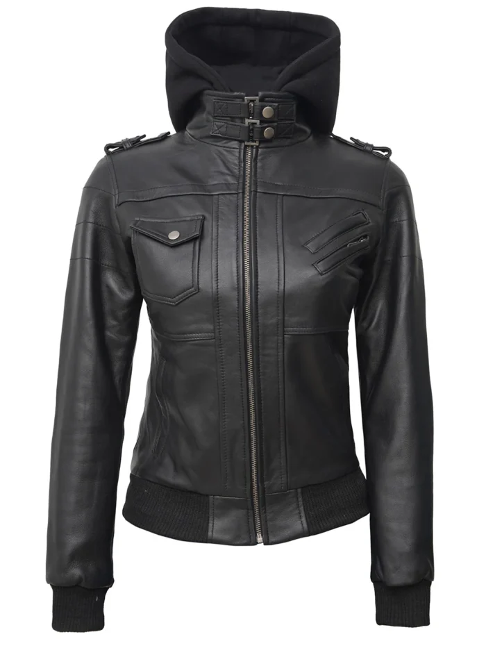 Edinburgh Womens Black Bomber Leather Jacket