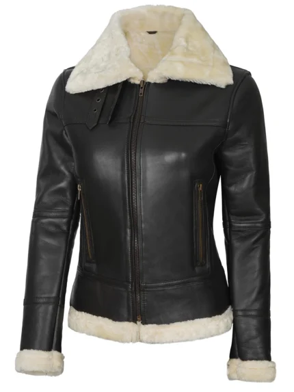 Frances Dark Brown Real Leather Shearling Bomber Jacket