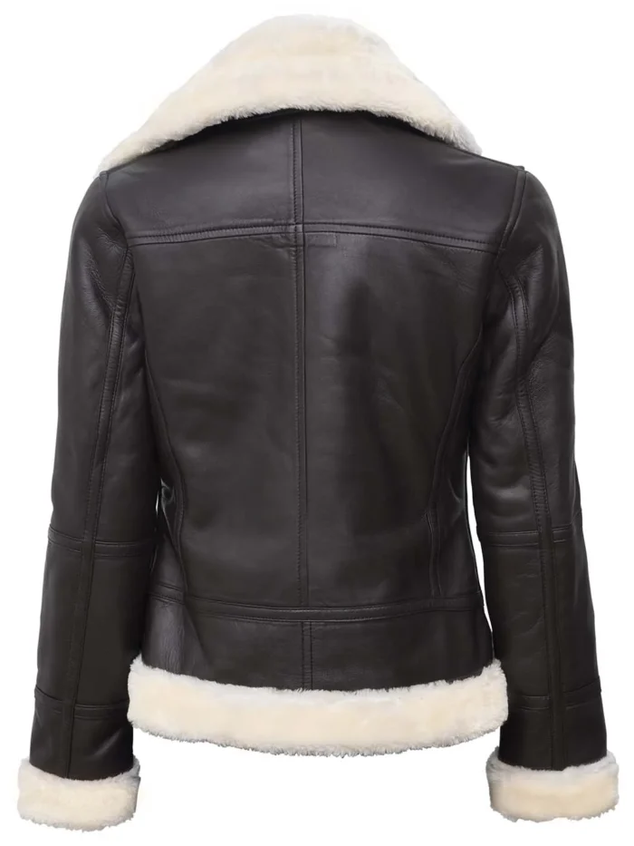 Frances Dark Brown Real Leather Shearling Bomber Jacket