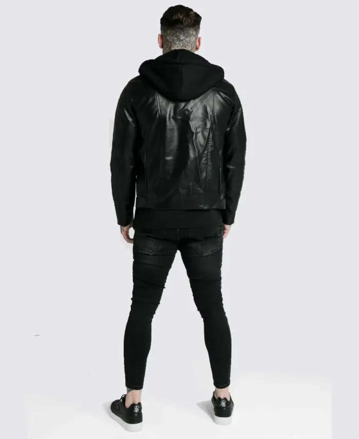 Leon Black Asymmetrical Hooded Biker Leather Jacket