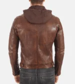 Mens Athens Cognac Removable Hoodie Genuine Leather Jacket