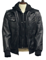 Men’s Black Bomber Leather Jacket with Hood