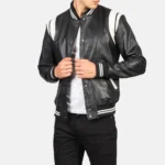 Men’s Black Leather Varsity Jacket