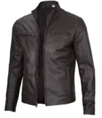 Mens Dark Brown Cowhide Cafe Racer Leather Jacket