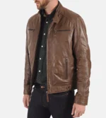 Men’s Eriko Mocca Hood Real Lambskin Leather Jacket