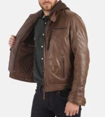 Men’s Eriko Mocca Hood Real Lambskin Leather Jacket