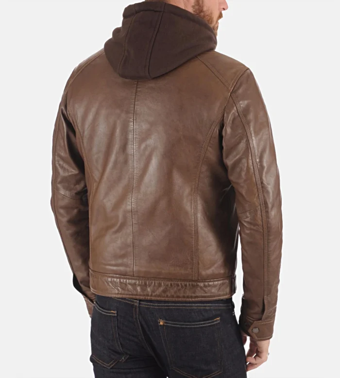 Men’s Eriko Mocca Hood Real Lambskin Leather Jacket