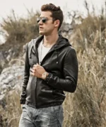 Men’s Hooded Real Sheepskin Leather Jacket