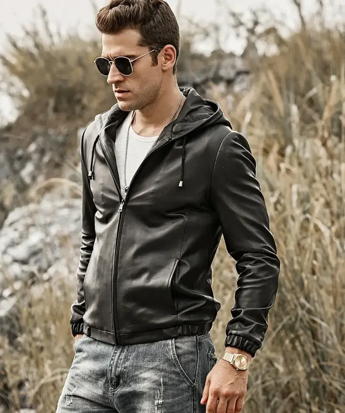 Men’s Hooded Real Sheepskin Leather Jacket