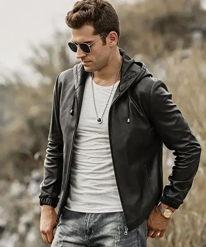 Men’s Hooded Real Sheepskin Leather Jacket