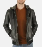 Men’s Jimmy Black Hooded Genuine Lambskin Leather Jacket