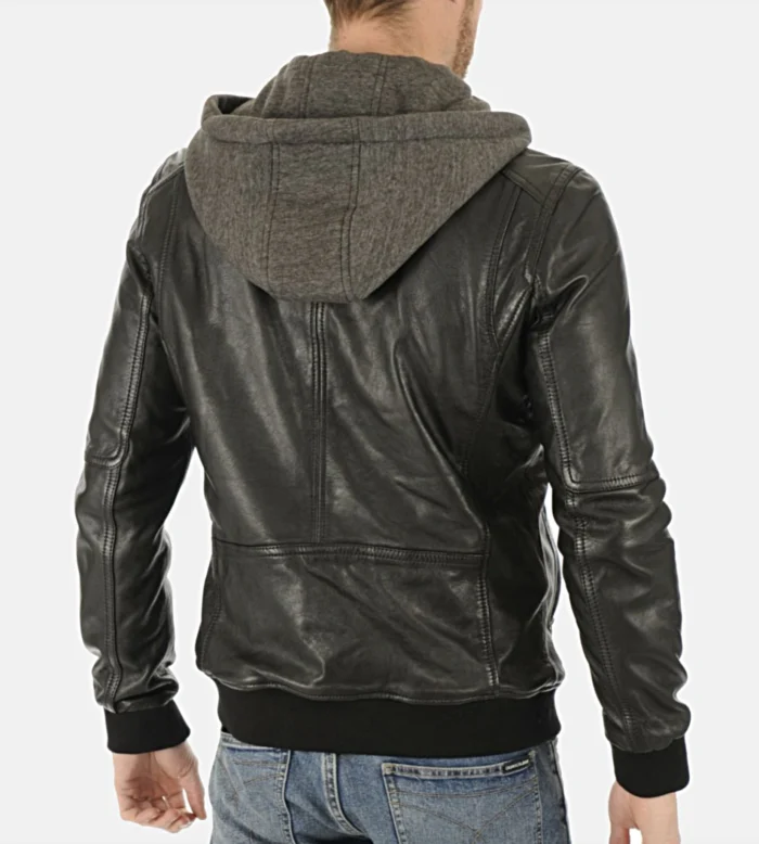 Men’s Jimmy Black Hooded Genuine Lambskin Leather Jacket