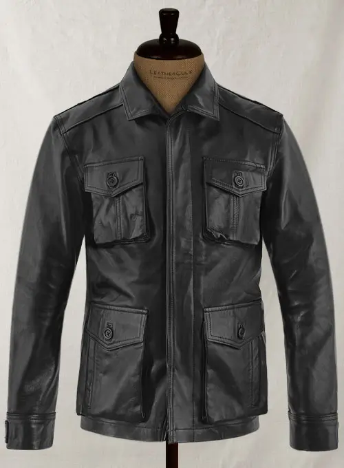 Men’s Real Leather Safari Jacket Retro Blazer Coat Sylas Black