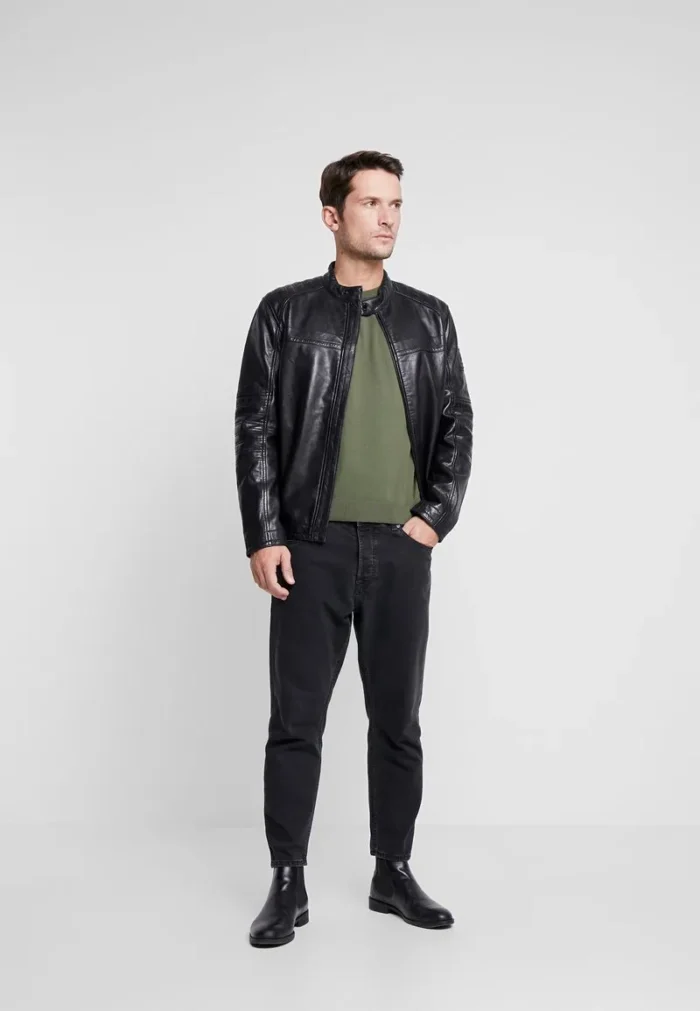 Milo Mens Black Cafe Racer Leather Jacket