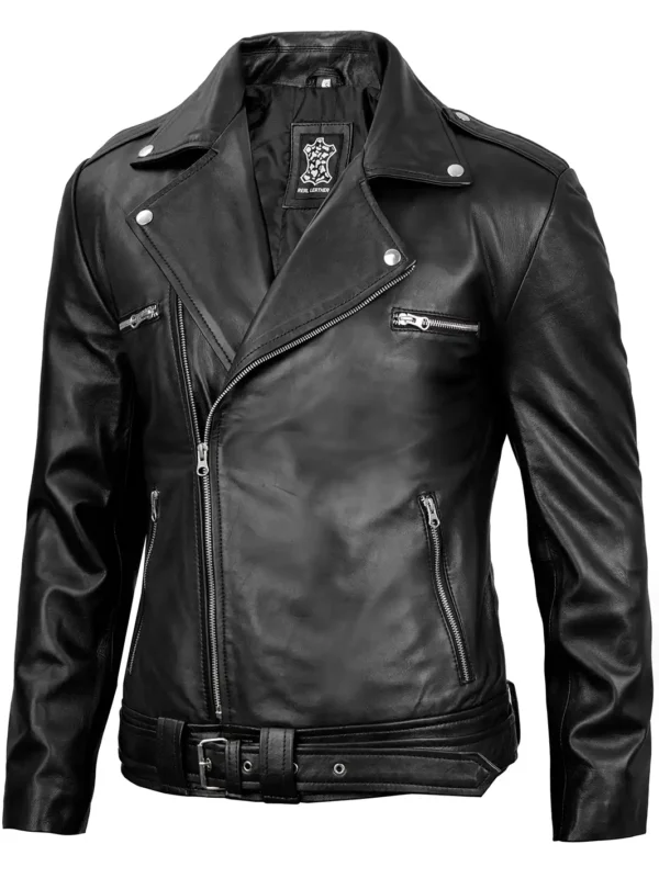 Negan Men's Black Asymmetrical Biker Leather Jacket