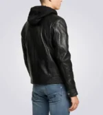 Nils Black Hooded Biker Leather Jacket