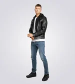 Nils Black Hooded Biker Leather Jacket