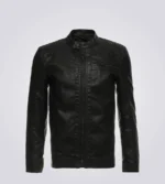 Onsal Classic Black Cafe Racer Leather Jacket