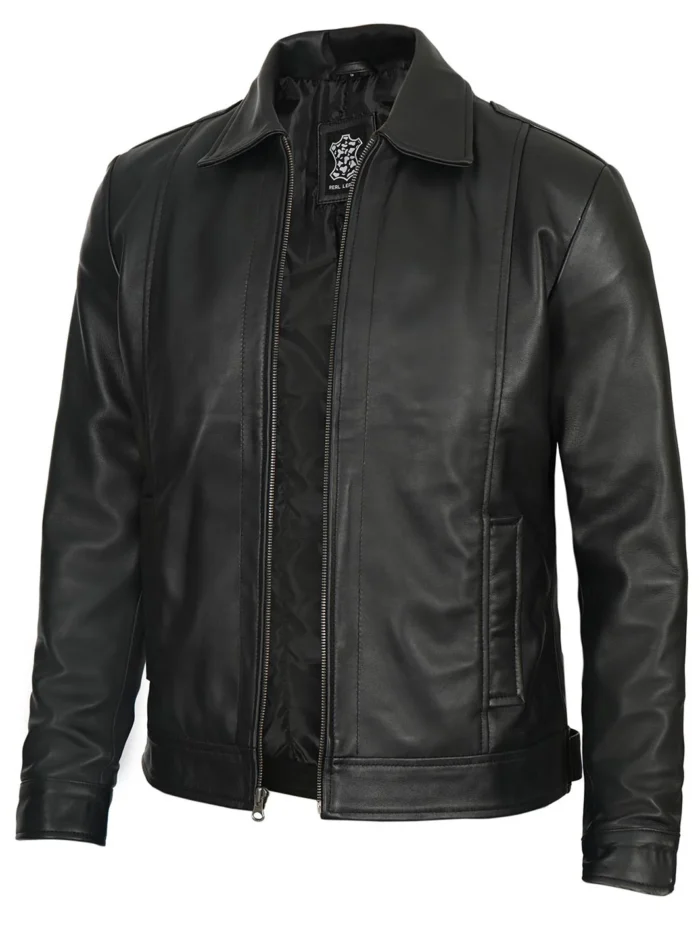 Reeves Mens Black Harrington Vintage Leather Jacket