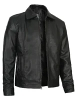 Reeves Mens Black Harrington Vintage Leather Jacket