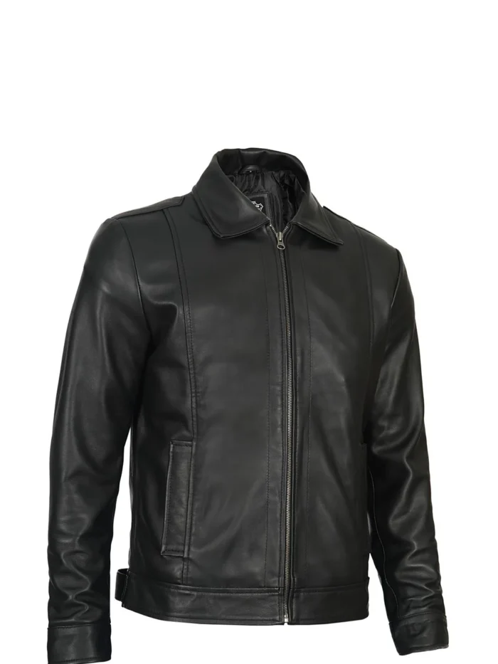 Reeves Mens Black Harrington Vintage Leather Jacket