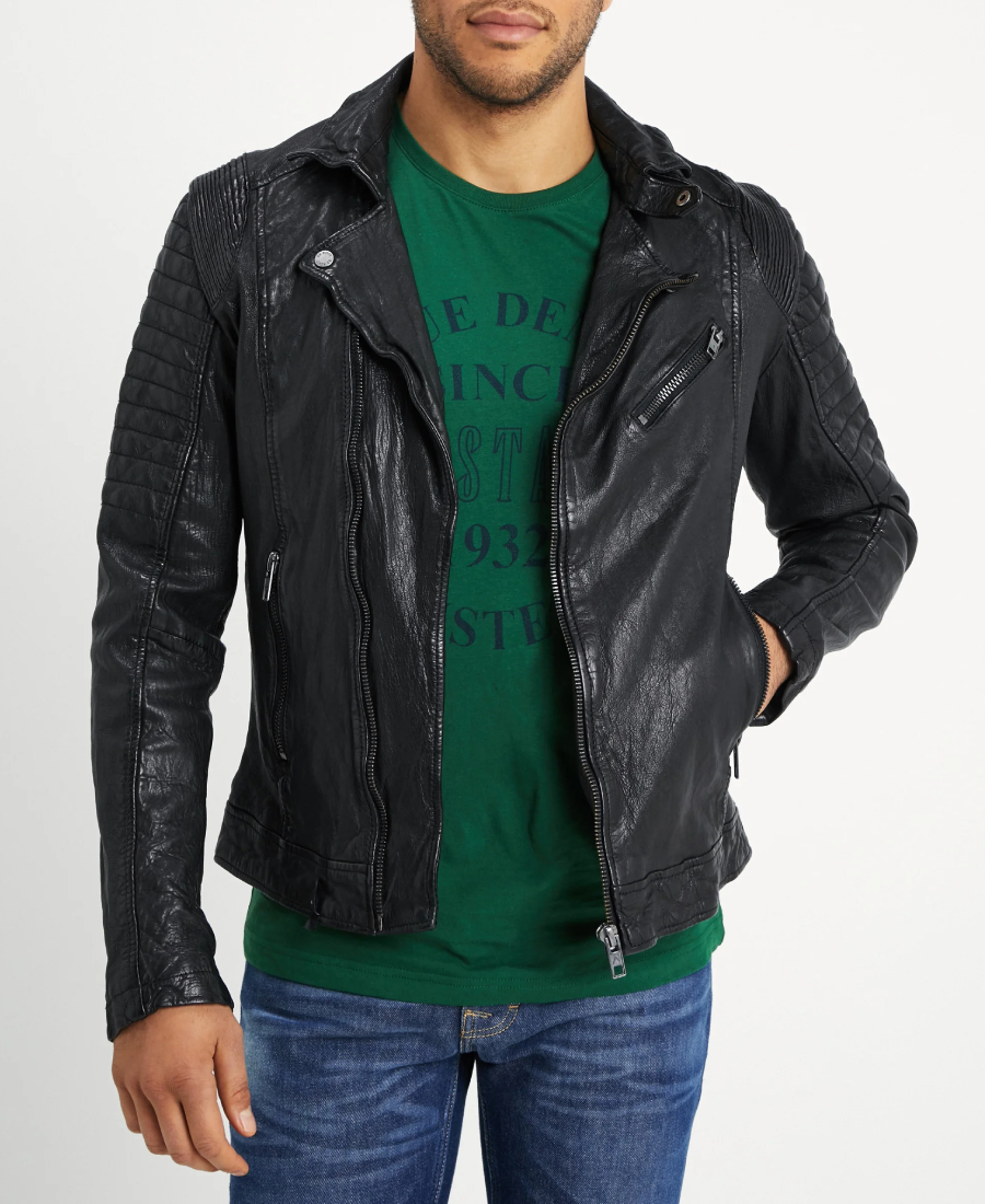 The Rugged Mens Black Quilted Biker Leather Jacket