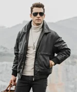 Weston Men’s Black Aviator Cowhide Leather Bomber Jacket