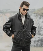 Weston Men’s Black Aviator Cowhide Leather Bomber Jacket