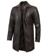 Winchester Men's Distressed Dark Brown Leather Car Coat