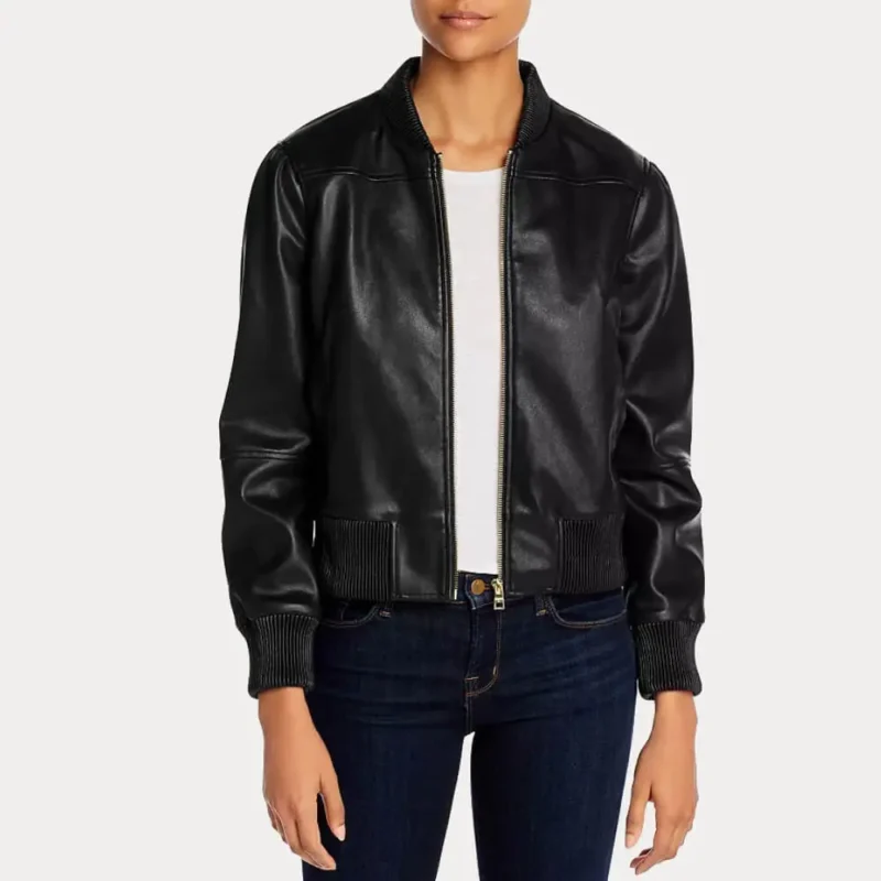 Women’s Black Bomber Faux Leather Jacket