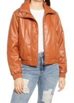 Women’s Brown Leather Bomber Jacket