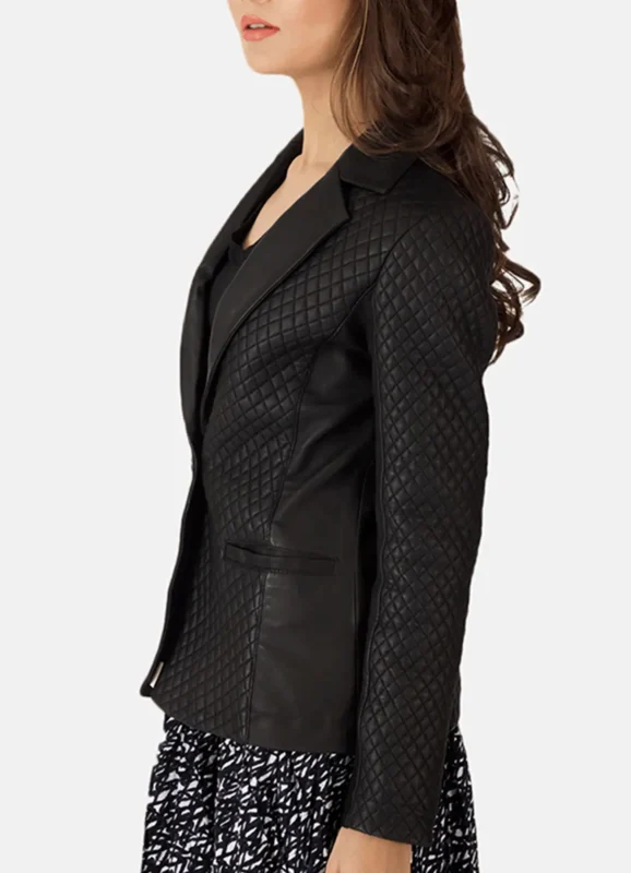 Women’s Quilted Black Leather Blazer