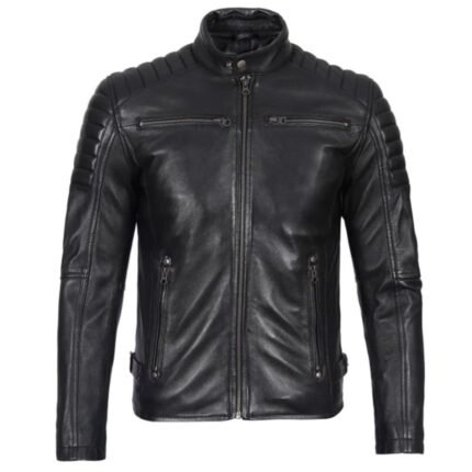 Black Cafe Racer Leather Jacket