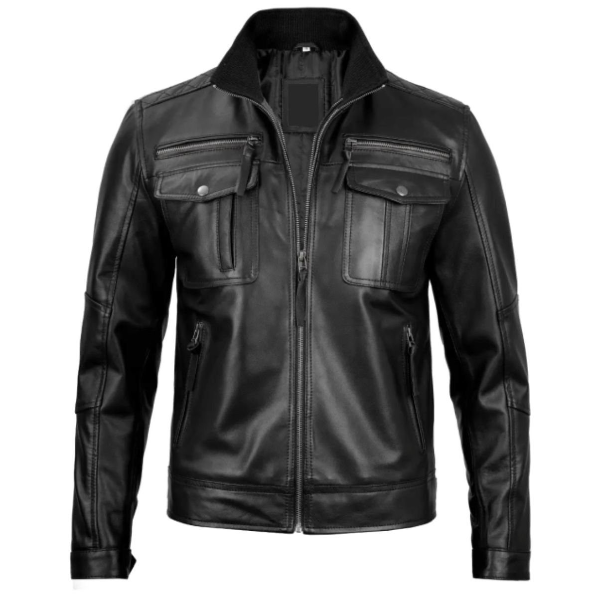 Black Cafe Racer Real Leather Jacket