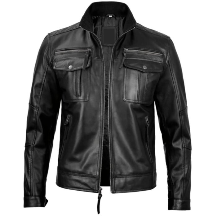 Black Cafe Racer Real Leather Jacket