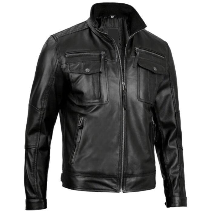 Black Cafe Racer Real Leather Jacket