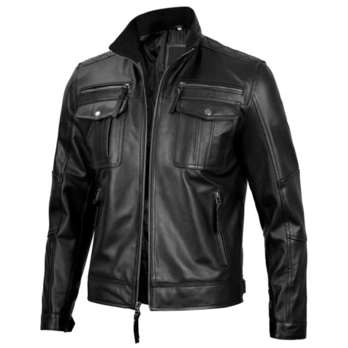 Black Cafe Racer Real Leather Jacket