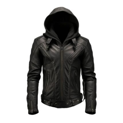 Black Hooded Biker Leather Jacket