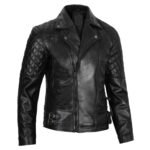 Black Quilted Asymmetrical Leather Jacket