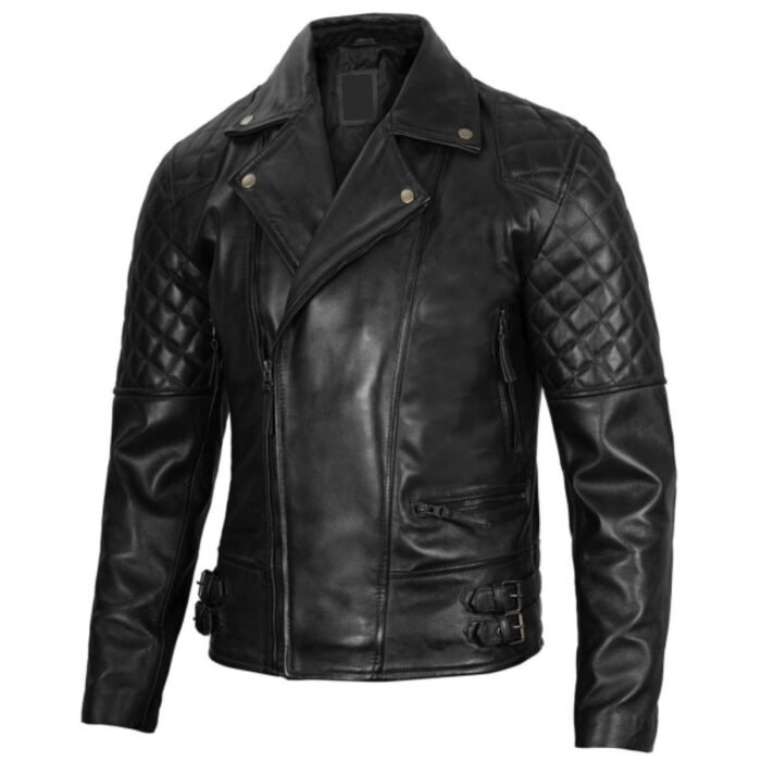 Black Quilted Asymmetrical Leather Jacket