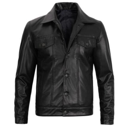 Black Trucker Leather Jacket