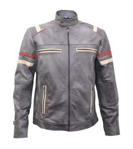 Cafe Racer Grey Biker Retro Leather jacket